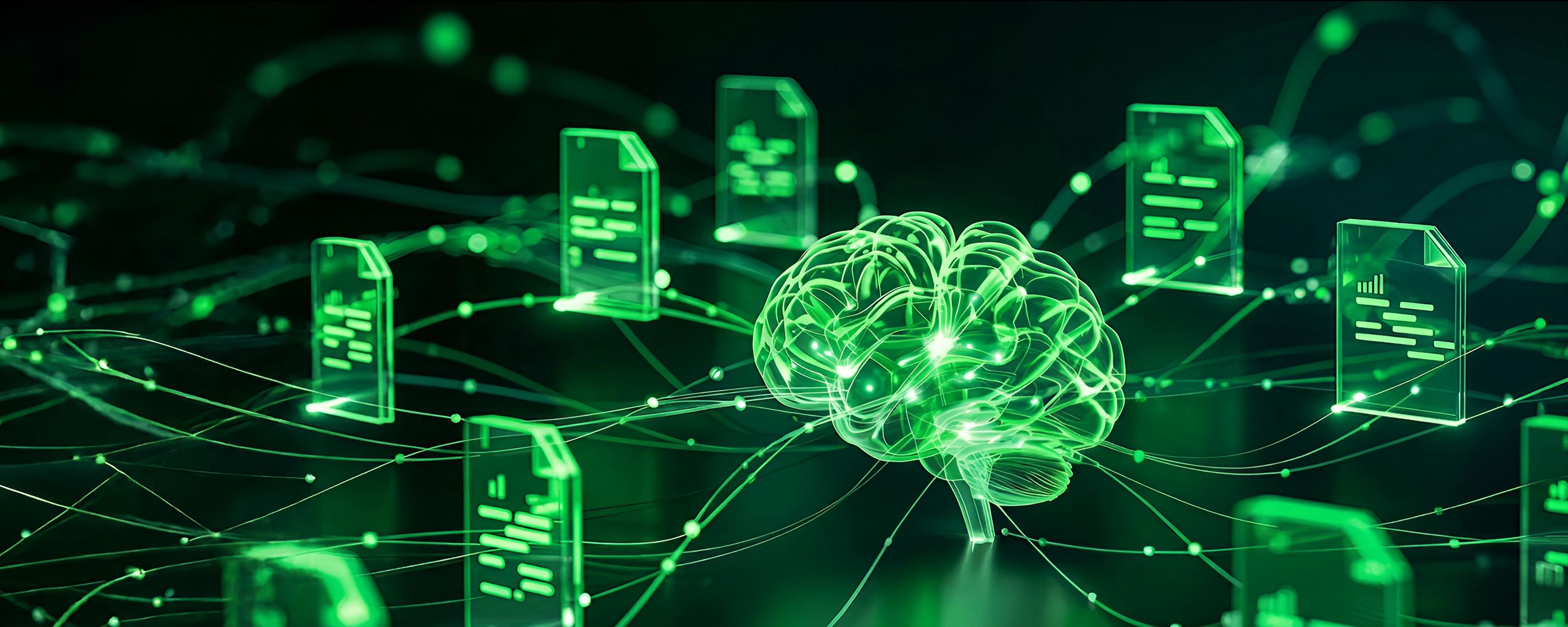 Digitale Darstellung eines mit Dokumenten vernetzten Gehirns