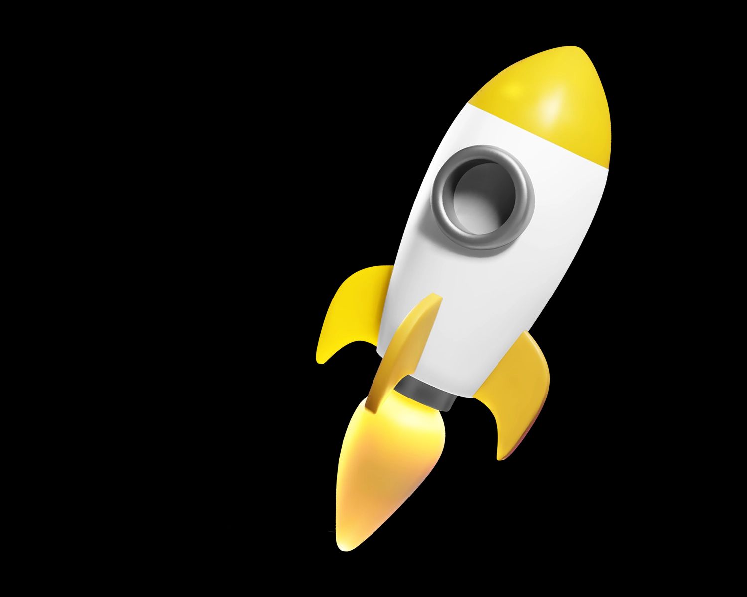 Gelb‑weiße Rakete mit Feuerantrieb – Symbolbild für Innovation, Wachstum und Aufbruch bei Rosenberg.