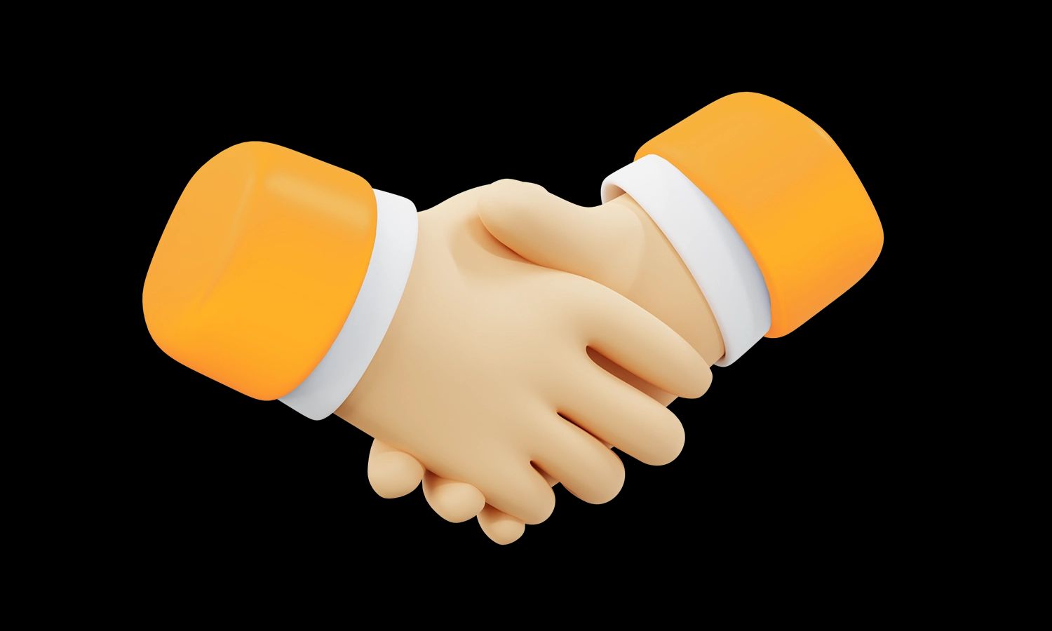 Zwei stilisierte 3D-Hände im Comic-Look, die sich einen Handschlag geben