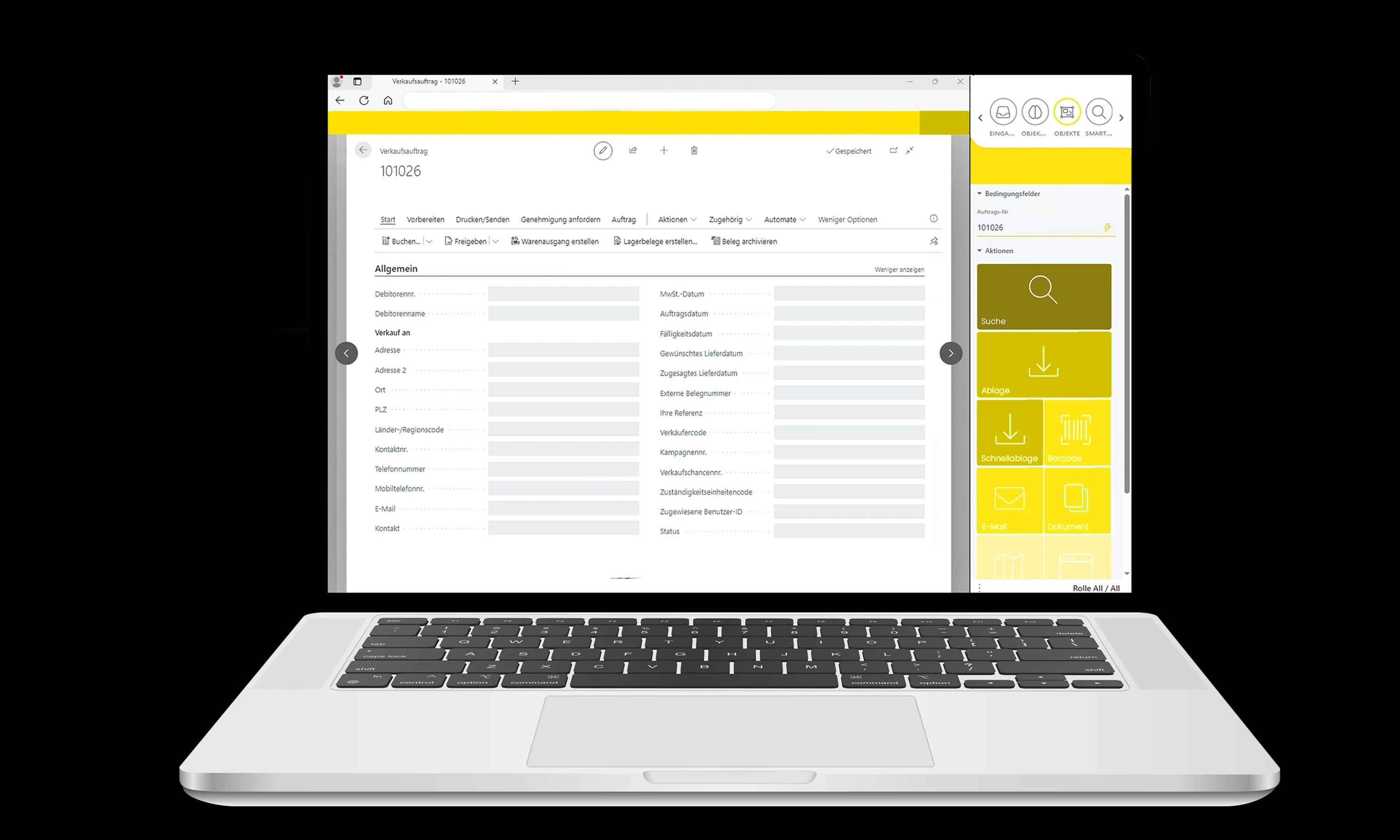 Laptop zeigt ERP-Software.